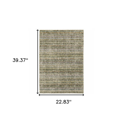 2' X 3' Green Green Grey And Purple Abstract Power Loom Stain Resistant Area Rug