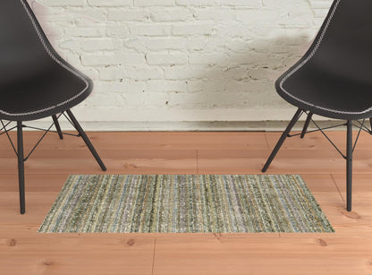 2' X 3' Green Green Grey And Purple Abstract Power Loom Stain Resistant Area Rug
