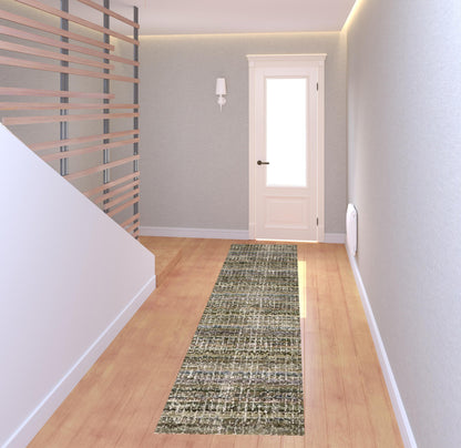 2' X 8' Green Green Grey And Purple Abstract Power Loom Stain Resistant Runner Rug