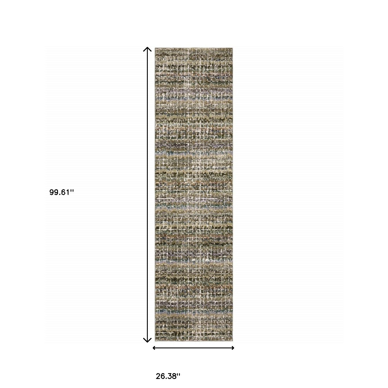 2' X 8' Green Green Grey And Purple Abstract Power Loom Stain Resistant Runner Rug