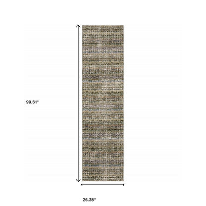 2' X 8' Green Green Grey And Purple Abstract Power Loom Stain Resistant Runner Rug
