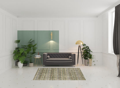 5' X 7' Green Green Grey And Purple Abstract Power Loom Stain Resistant Area Rug