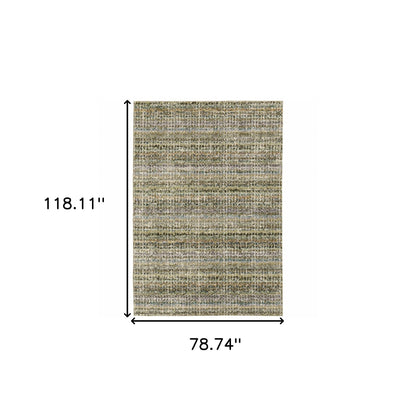 6' X 9' Green Green Grey And Purple Abstract Power Loom Stain Resistant Area Rug