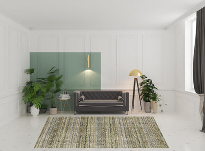 8' X 10' Green Green Grey And Purple Abstract Power Loom Stain Resistant Area Rug