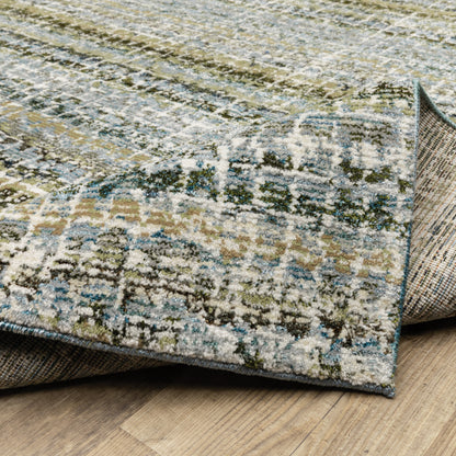 10' X 13' Blue Green Teal And Grey Abstract Power Loom Stain Resistant Area Rug