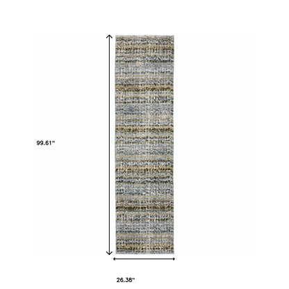 2' X 8' Blue Green Teal And Grey Abstract Power Loom Stain Resistant Runner Rug