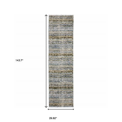 2' X 10' Blue Green Teal And Grey Abstract Power Loom Stain Resistant Runner Rug