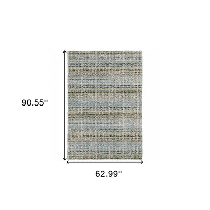 5' X 7' Blue Green Teal And Grey Abstract Power Loom Stain Resistant Area Rug
