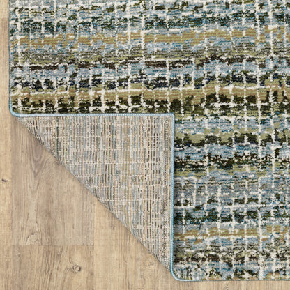 5' X 7' Blue Green Teal And Grey Abstract Power Loom Stain Resistant Area Rug