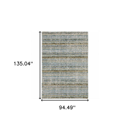 8' X 10' Blue Green Teal And Grey Abstract Power Loom Stain Resistant Area Rug