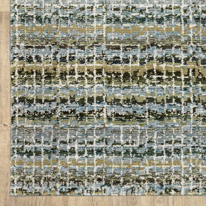 9' X 12' Blue Green Teal And Grey Abstract Power Loom Stain Resistant Area Rug