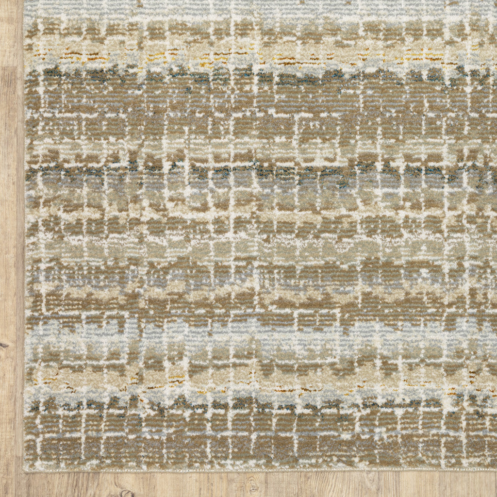 10' X 13' Ivory Grey Tan And Brown Abstract Power Loom Stain Resistant Area Rug