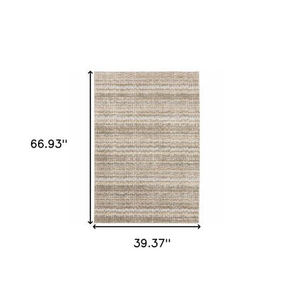 3' X 5' Ivory Grey Tan And Brown Abstract Power Loom Stain Resistant Area Rug