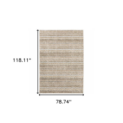 6' X 9' Ivory Grey Tan And Brown Abstract Power Loom Stain Resistant Area Rug