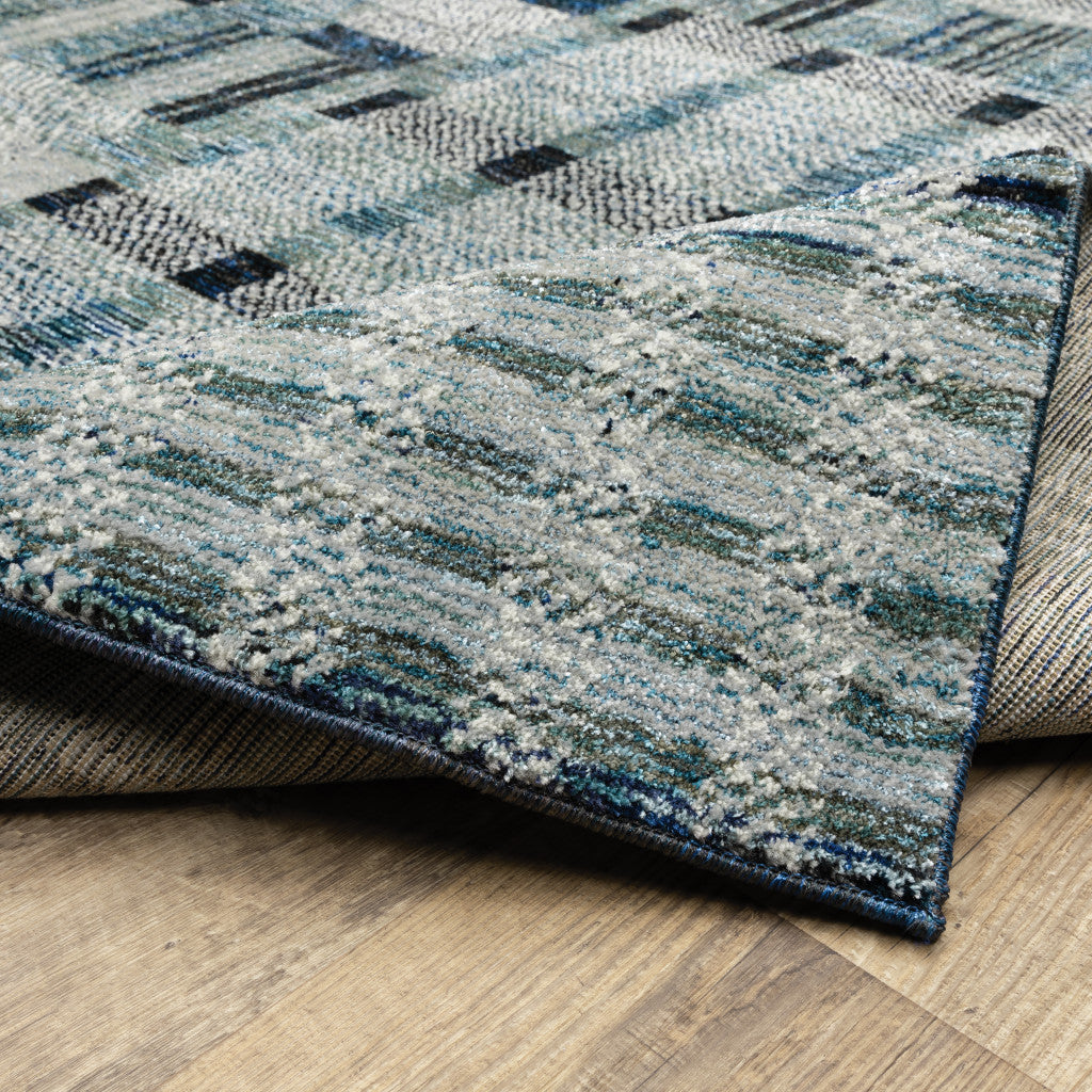 2' X 8' Blue Geometric Power Loom Stain Resistant Runner Rug