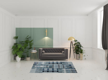 5' X 7' Blue Geometric Power Loom Stain Resistant Area Rug