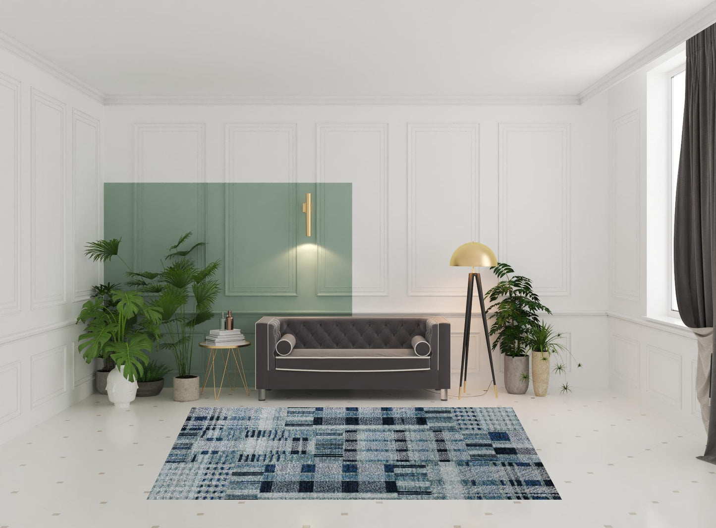 6' X 9' Blue Geometric Power Loom Stain Resistant Area Rug