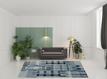 8' X 10' Blue Geometric Power Loom Stain Resistant Area Rug
