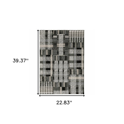 2' X 3' Black Grey And Ivory Geometric Power Loom Stain Resistant Area Rug