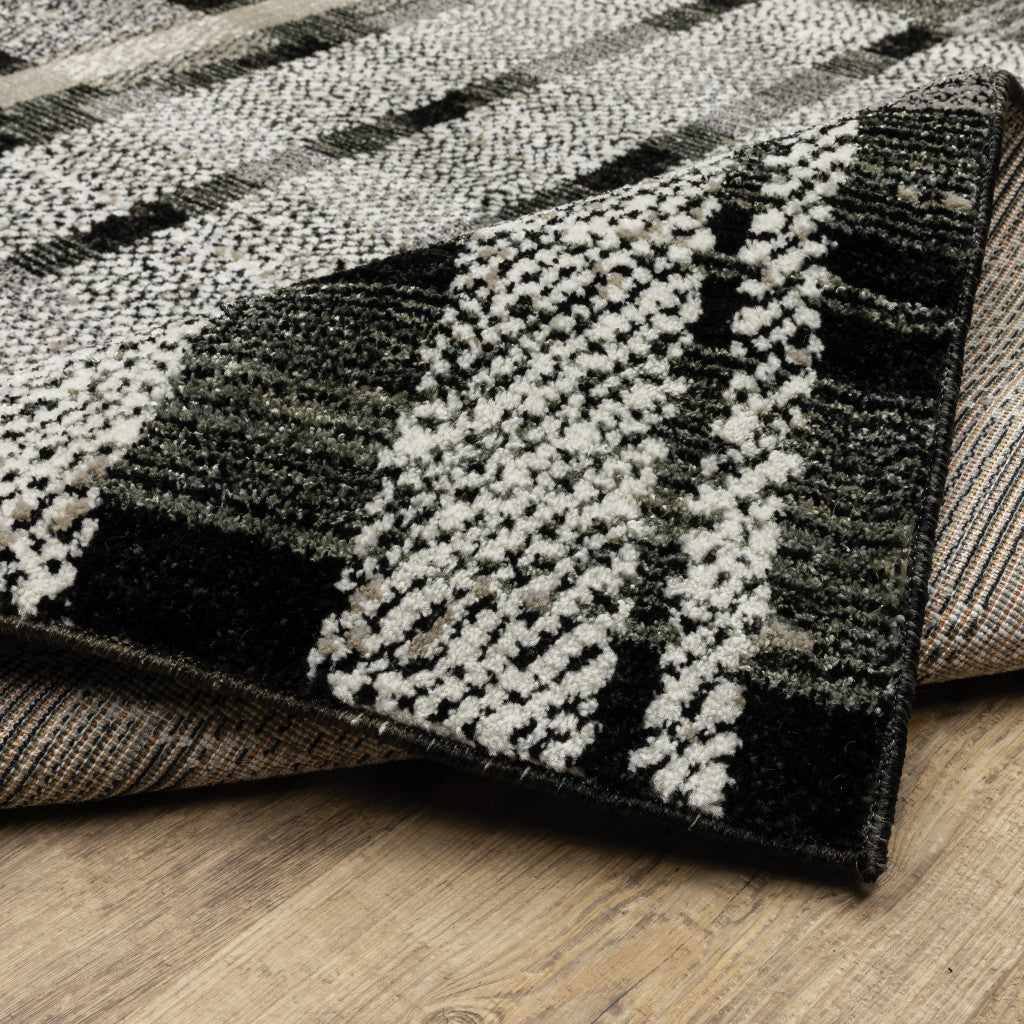 2' X 8' Black Grey And Ivory Geometric Power Loom Stain Resistant Runner Rug