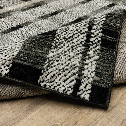 2' X 8' Black Grey And Ivory Geometric Power Loom Stain Resistant Runner Rug