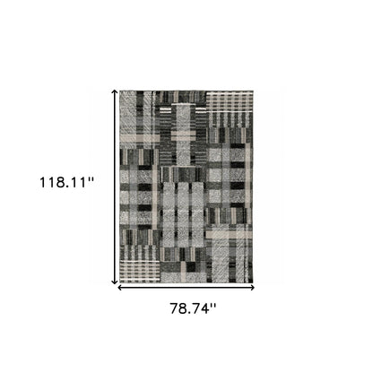 6' X 9' Black Grey And Ivory Geometric Power Loom Stain Resistant Area Rug