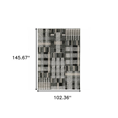 9' X 12' Black Grey And Ivory Geometric Power Loom Stain Resistant Area Rug
