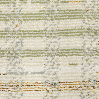 10' X 13' Green Grey And Ivory Geometric Power Loom Stain Resistant Area Rug