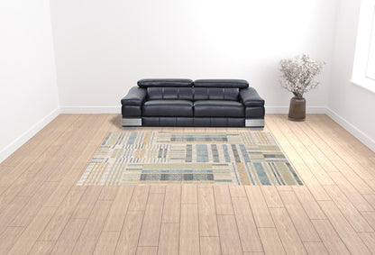 9' X 12' Green Grey And Ivory Geometric Power Loom Stain Resistant Area Rug