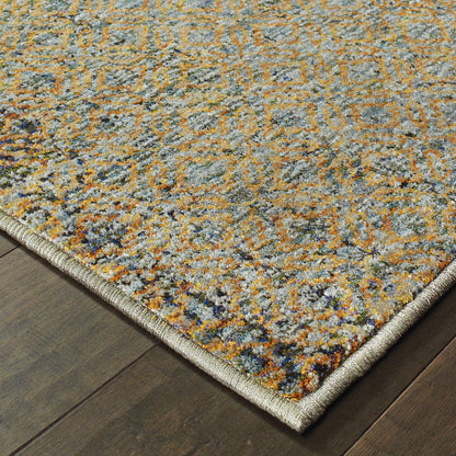 10' X 13' Silver Gold Rust And Blue Green Geometric Power Loom Stain Resistant Area Rug