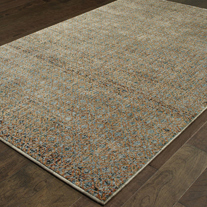 10' X 13' Silver Gold Rust And Blue Green Geometric Power Loom Stain Resistant Area Rug