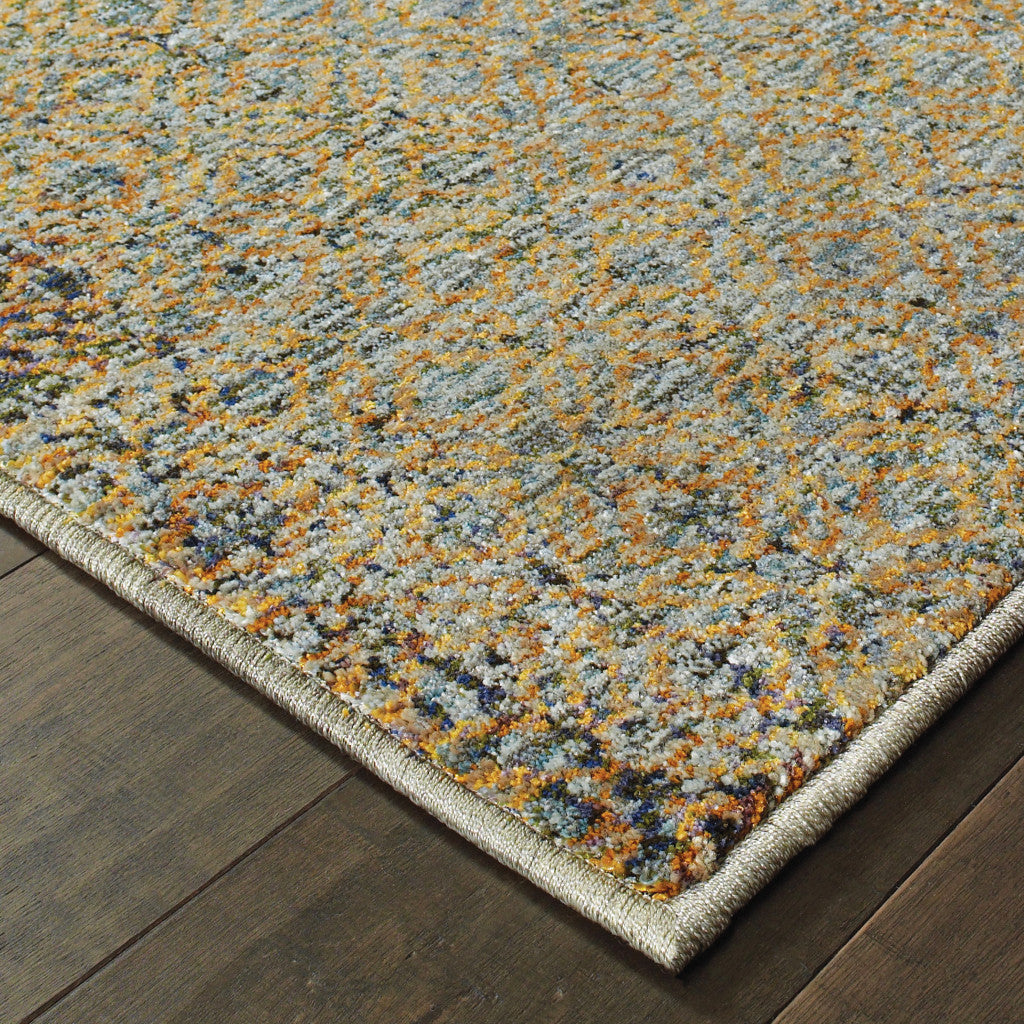 2' X 8' Silver Gold Rust And Blue Green Geometric Power Loom Stain Resistant Runner Rug