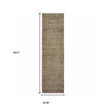 2' X 8' Silver Gold Rust And Blue Green Geometric Power Loom Stain Resistant Runner Rug