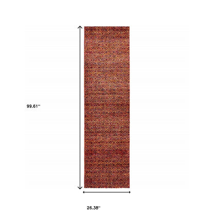 2' X 8' Red Gold And Blue Geometric Power Loom Stain Resistant Runner Rug