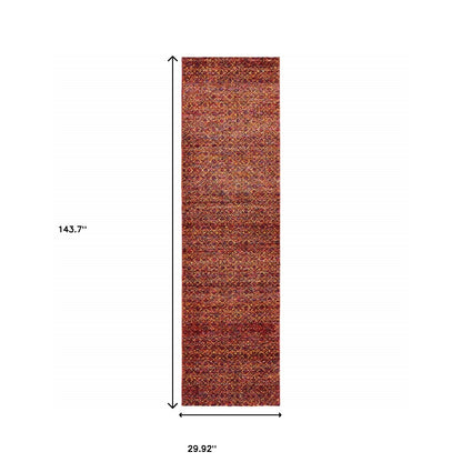 2' X 10' Red Gold And Blue Geometric Power Loom Stain Resistant Runner Rug