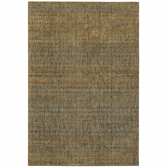10' X 13' Brown Gold Rust Blue And Green Geometric Power Loom Stain Resistant Area Rug