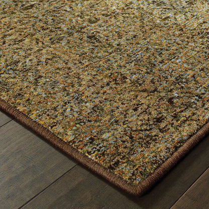 10' X 13' Brown Gold Rust Blue And Green Geometric Power Loom Stain Resistant Area Rug