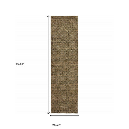2' X 8' Brown Gold Rust Blue And Green Geometric Power Loom Stain Resistant Runner Rug
