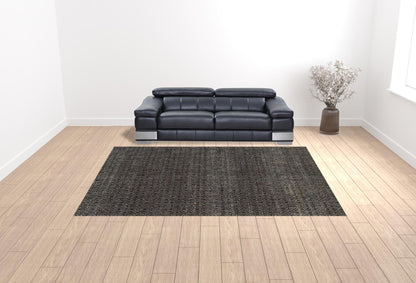 10' X 13' Charcoal Grey And Brown Geometric Power Loom Stain Resistant Area Rug