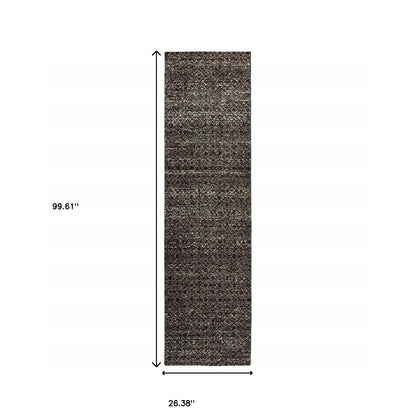 2' X 8' Charcoal Grey And Brown Geometric Power Loom Stain Resistant Runner Rug