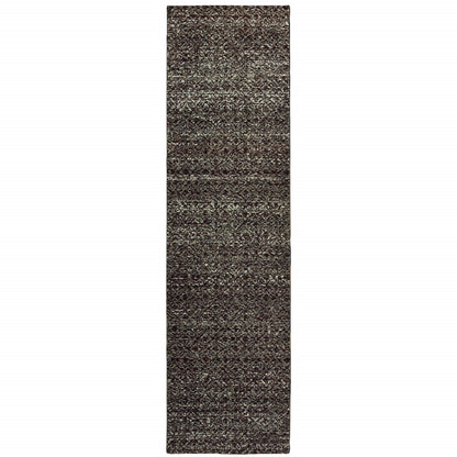 2' X 10' Charcoal Grey And Brown Geometric Power Loom Stain Resistant Runner Rug