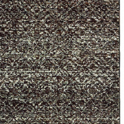 2' X 10' Charcoal Grey And Brown Geometric Power Loom Stain Resistant Runner Rug