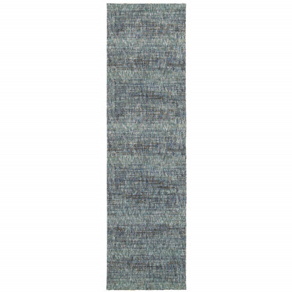 2' X 8' Blue Grey Silver And Green Power Loom Stain Resistant Runner Rug