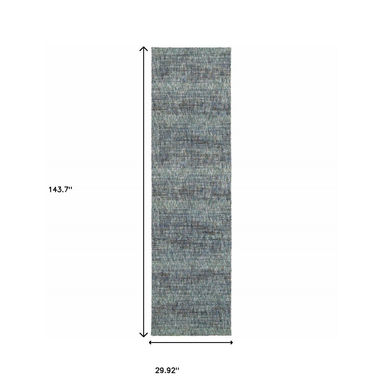 2' X 10' Blue Grey Silver And Green Power Loom Stain Resistant Runner Rug