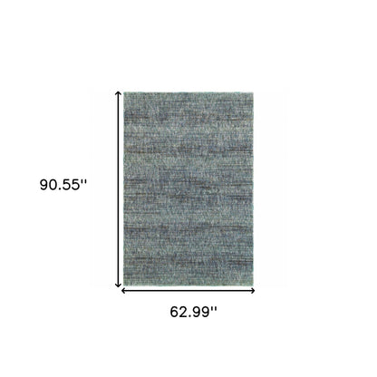 5' X 7' Blue Grey Silver And Green Power Loom Stain Resistant Area Rug