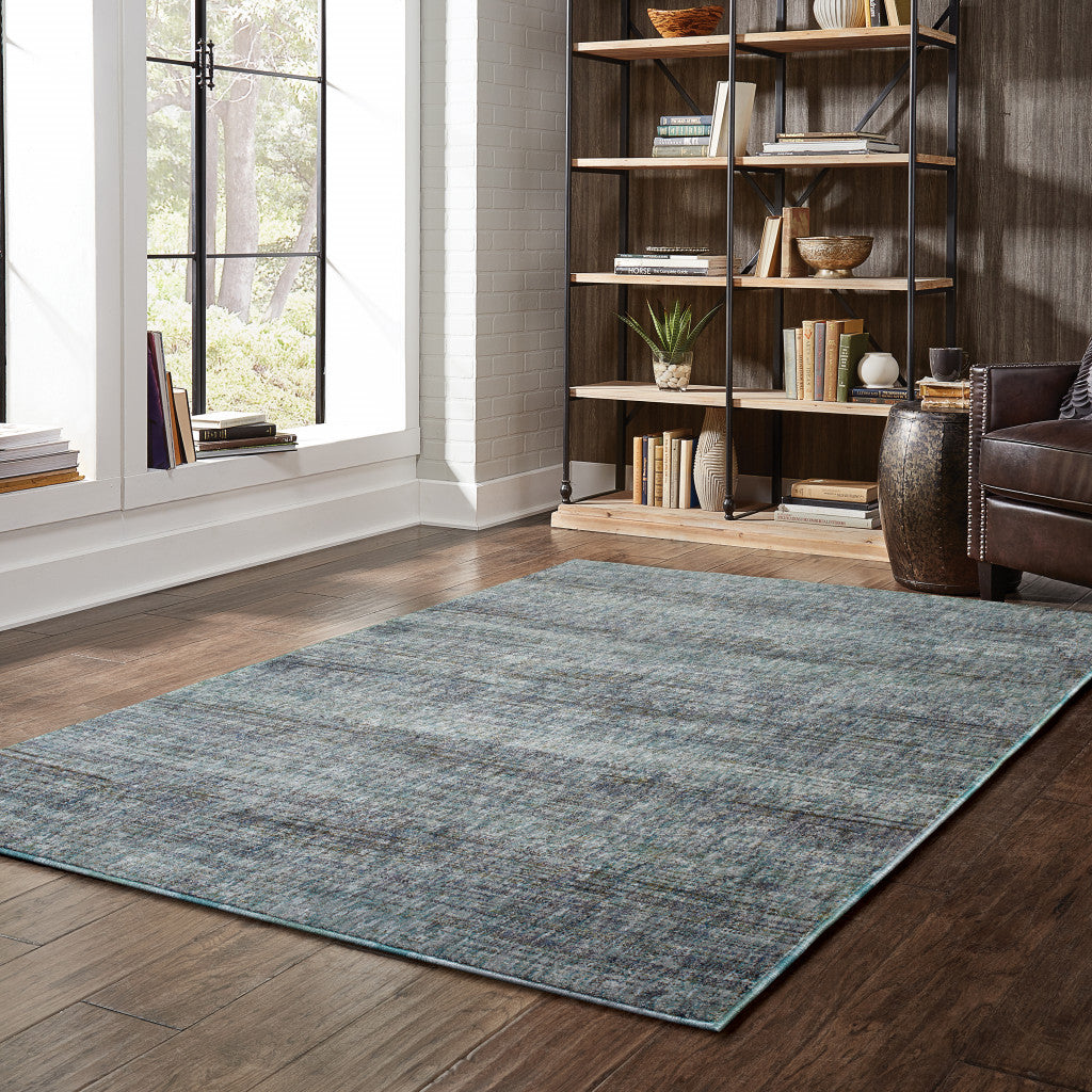 8' X 10' Blue Grey Silver And Green Power Loom Stain Resistant Area Rug