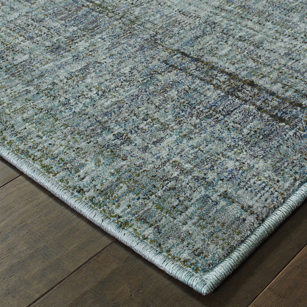 9' X 12' Blue Grey Silver And Green Power Loom Stain Resistant Area Rug