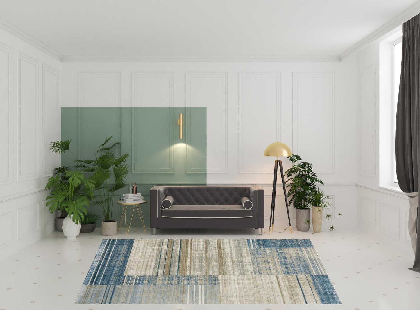 8' X 11' Blue Dark Blue Teal Grey Ivory Beige And Tan Geometric Power Loom Stain Resistant Area Rug With Fringe