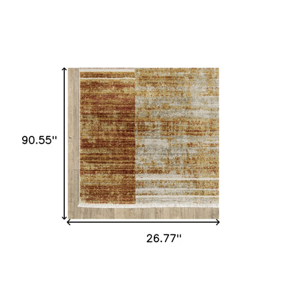 2' X 8' Brown And Ivory Geometric Power Loom Runner Rug With Fringe