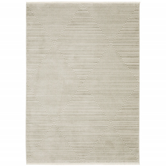 6' x 9' Beige and Ivory Geometric Power Loom Area Rug
